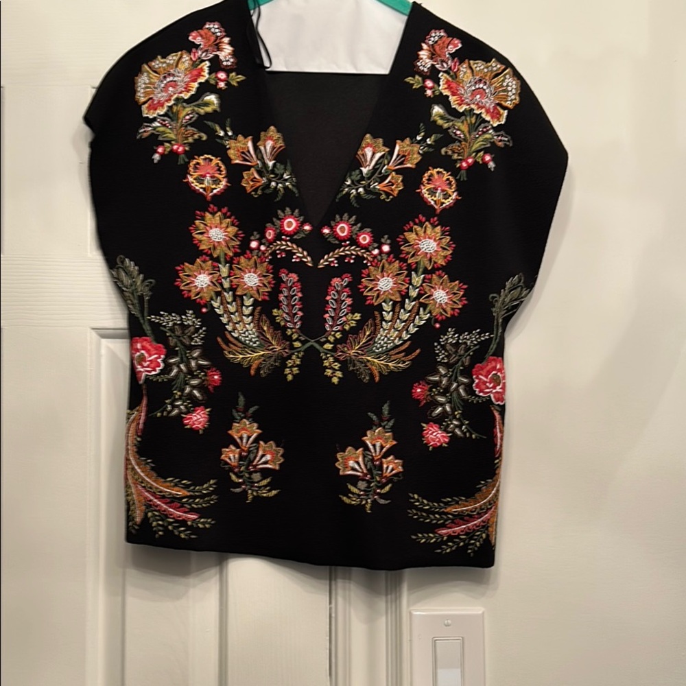 Zara Black Blouse with Colorful Floral Embroidery